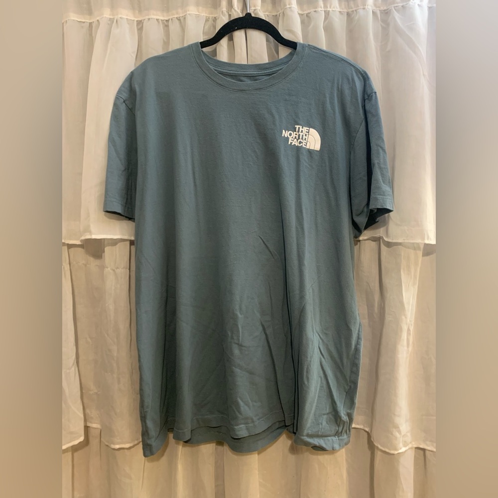 north face greenish short sleeve shirt